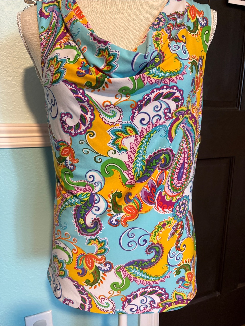 LAUREN RALPH LAUREN Bright Multicolor Paisley Cowl Neck Tank